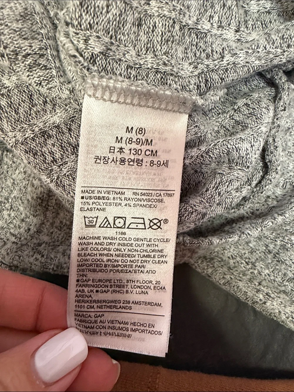 GAP kids Softspun Rib Hoodie Light Gray Cropped Pullover M (8)
